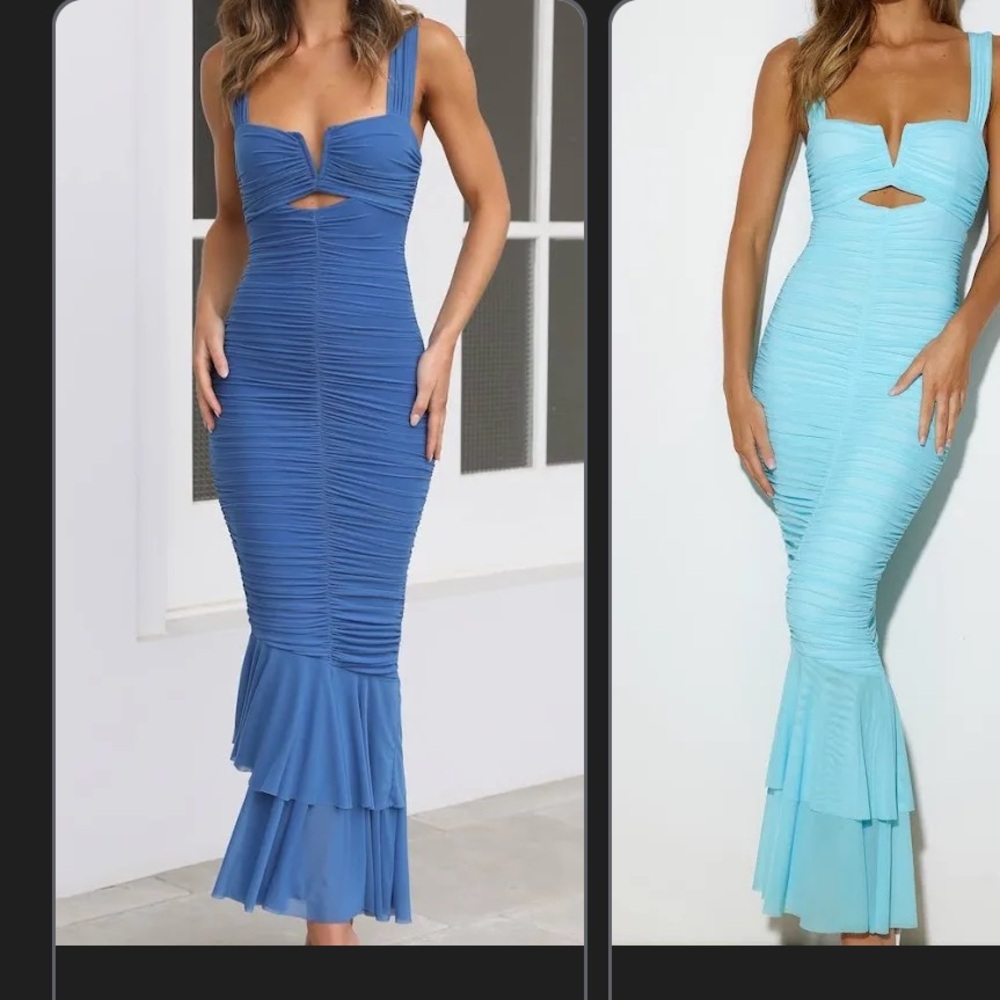 Hello Molly Blue Ruched Sweetheart Bodycon Dress